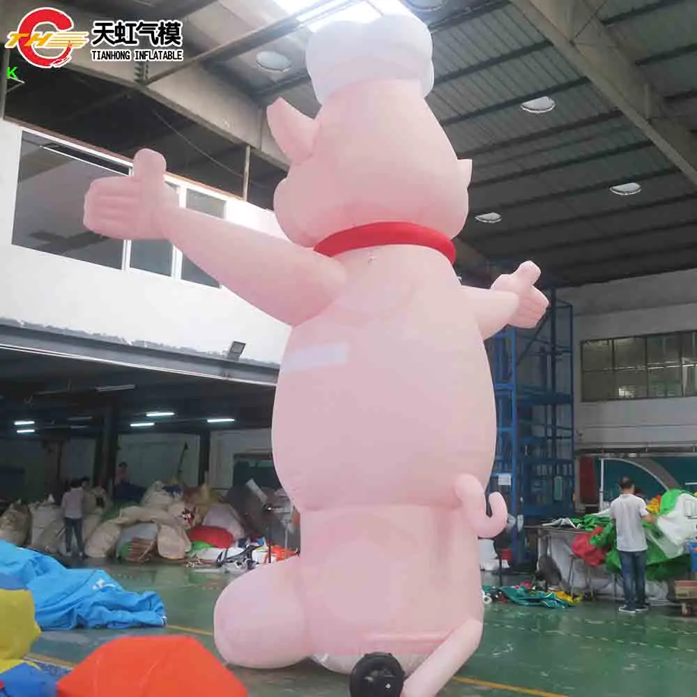 Schneller Versand Riesiges aufblasbares Schwein Chef Cartoon Air Blow Up Pink Pig Aufblasbares Schwein Replikatmodell mit Gebläse