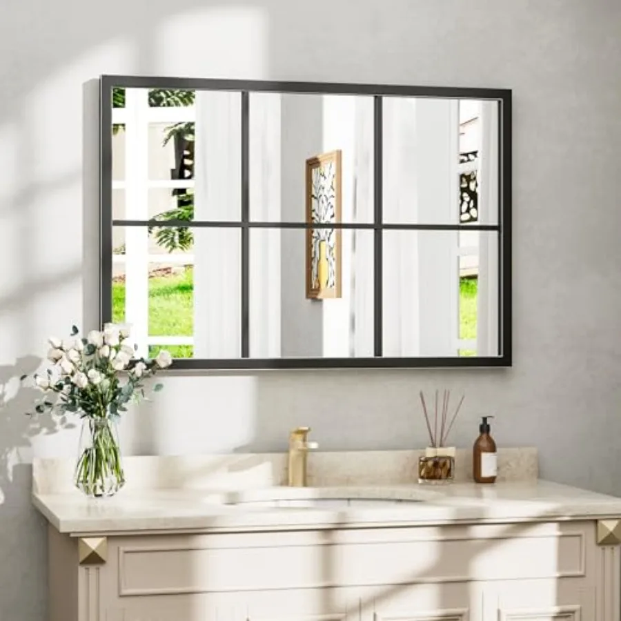 

Rectangle Wall Mirror, Window Mirror Wall Mounted, 24"x36"in Window Pane Mirrors, Large Black Mirrors for Hanging or Leaning Ag