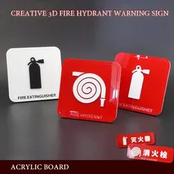 Waterproof Acrylic Warning Signs Fire Hydrant Extinguisher Icon Sign 3D Shape Sticker For Home Office Store School Factory