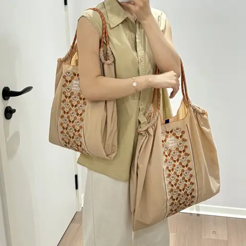 친환경 볼 체인 자수 캔버스 쇼핑백 크로스바디 싱글 숄더 통근 가방 프레쉬 스윗 스타일 나일론 안감