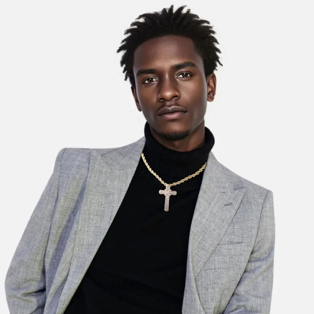 Silver Cubic Zirconia Cross Pendant Cross Pendant Men's and Women's Hip Hop Necklace Gold Plated Zircon Necklace Fashion