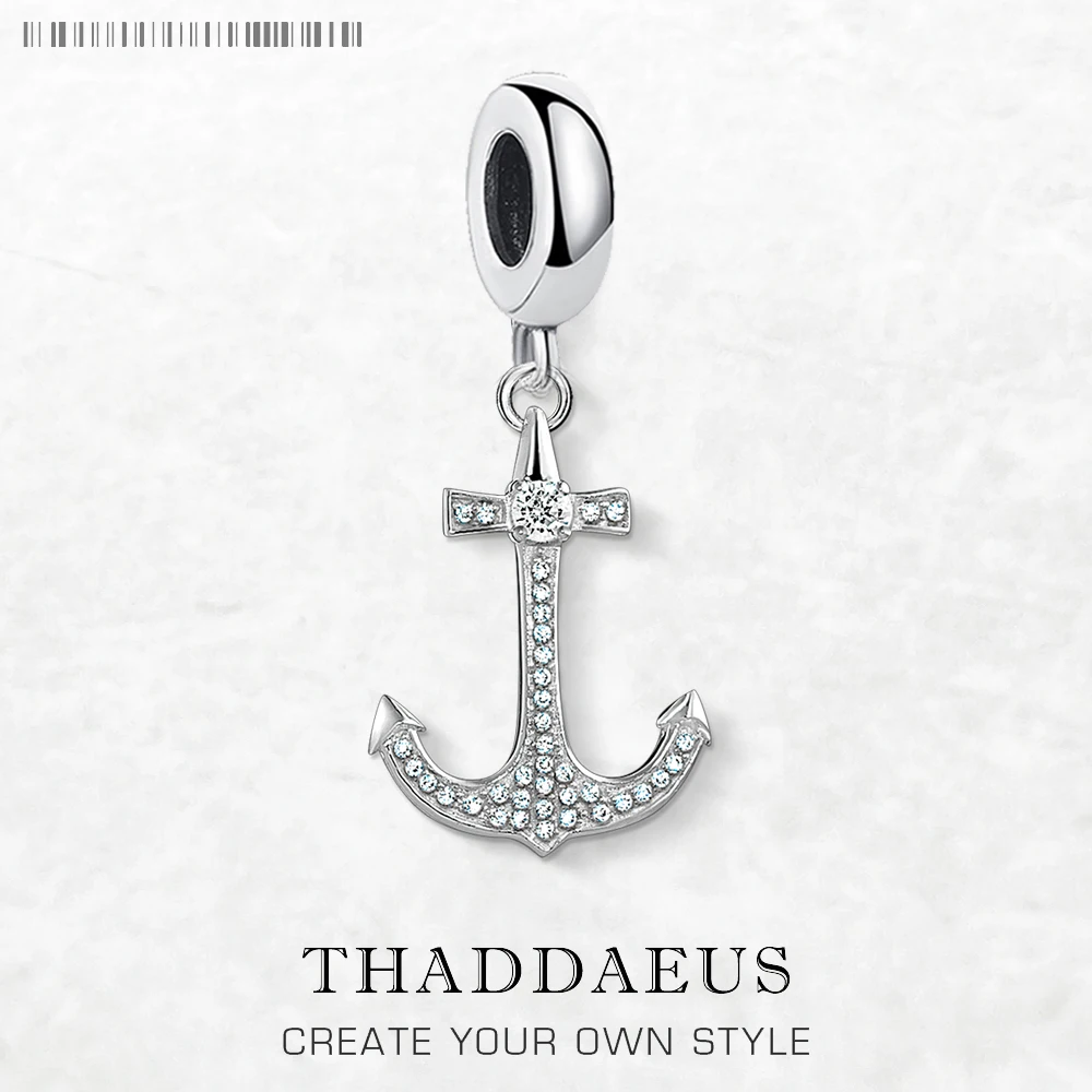 

White Anchor Dangle Charm Pendant Europe Fine Jewelry Women Men Lucky Trendy Gift In 925 Sterling Silver