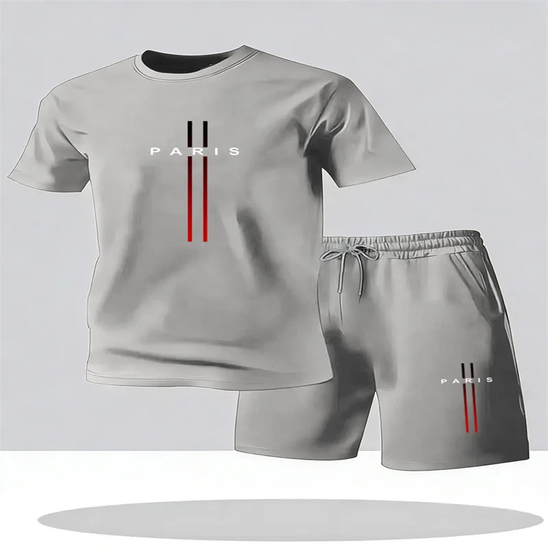 

New men's summer casual round neck short sleeved T-shirt and shorts 2-piece set men's short sleeved T-shirt and shorts set
