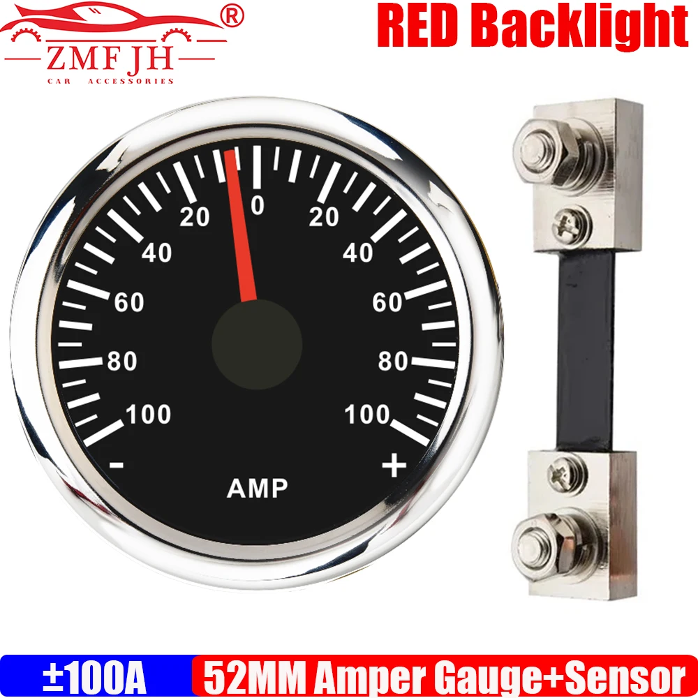 ZMFJH Universal Waterproof 52mm Ammeter +/-50A/+/-150A +/-100A AMP Gauge with Current Sensor Red LED Amperemeter Car Boat Yacht