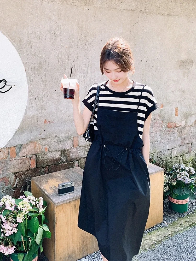 حجم كبير خمر المرقعة وهمية قطعتين الدكتور المرأة الصيف فضفاض التخسيس شريط طويل Dr مريحة عالية الخصر ألف لين... #5