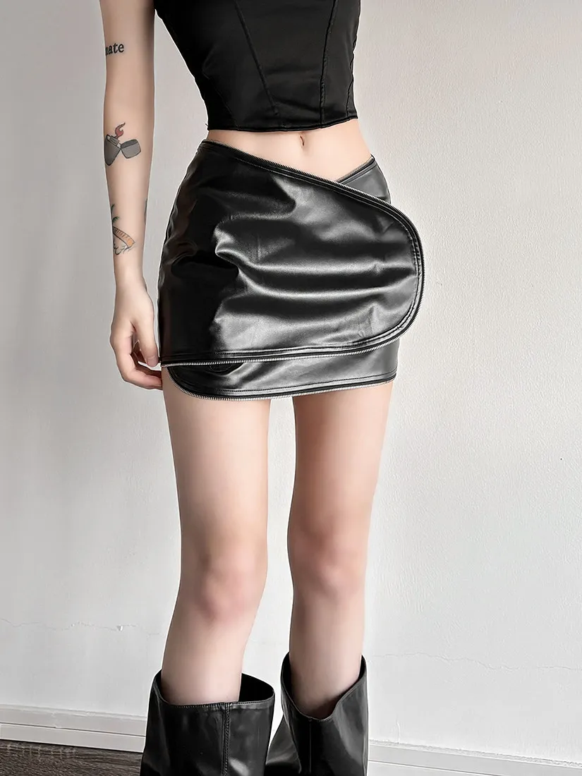 

Женская черная готическая кожаная юбка в стиле эмо, винтажная юбка-обертка, корейский стиль Харадзюку, асимметричная юбка Y2K, одежда 2000-х годов, лето 2026