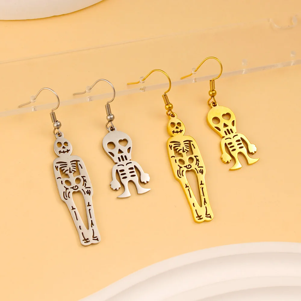 DIY accessories Halloween creative personality cartoon earrings fashion retro style stainless steel human skeleton skull earring