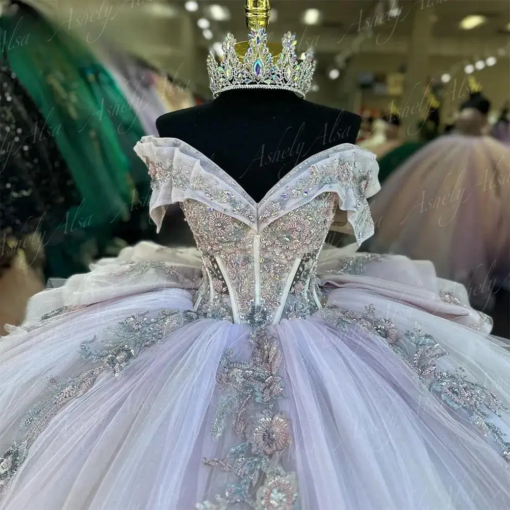 Customized Luxury Princess Girl Quinceanera Dresses 2025 Off Shoulder Beading Applique Vestido De 15 Party Prom Dress Pageant