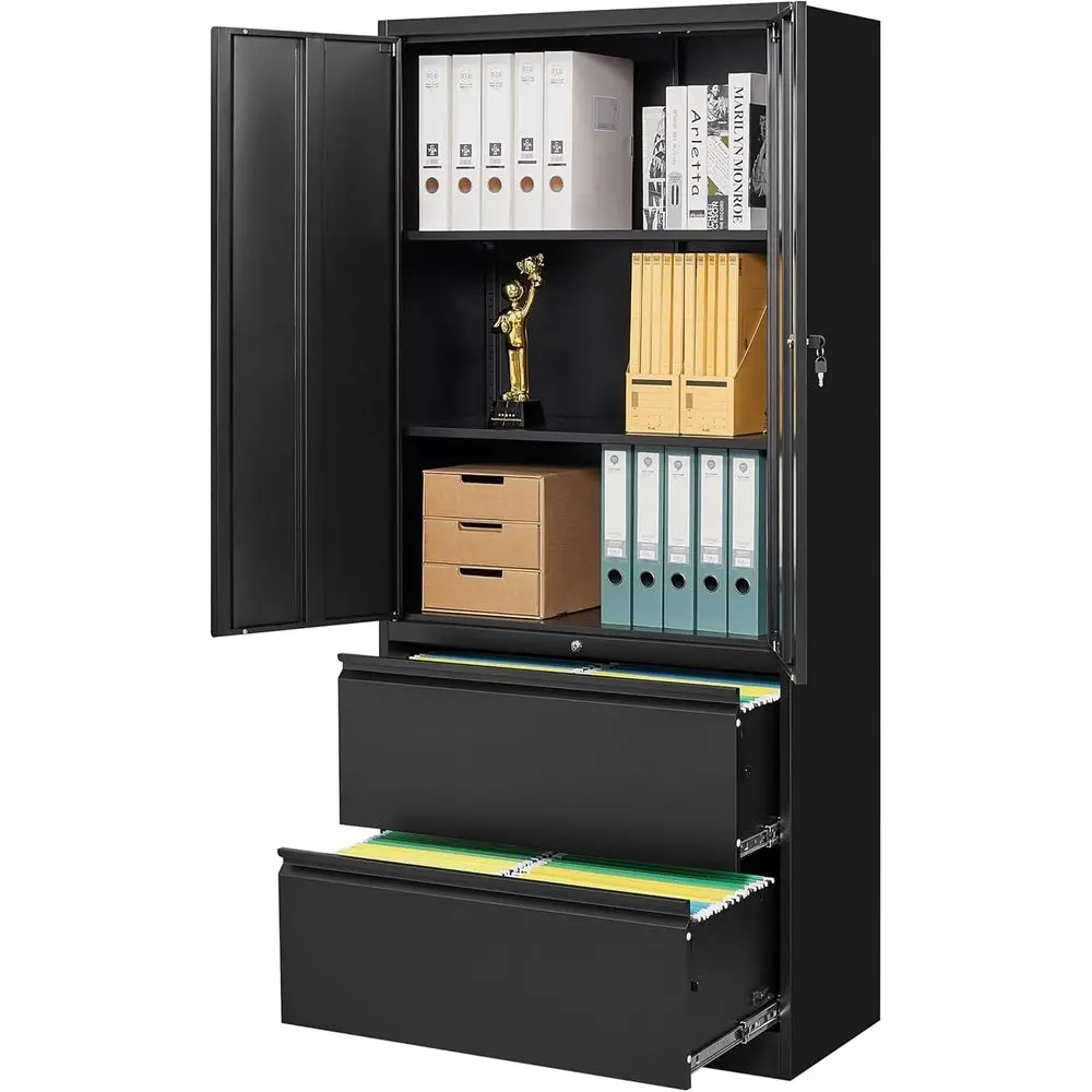 

Metal Storage Cabinet with Drawers and Lock, 71 Office File Cabinet for Home, Office, Warehouse, and School (Black, 2 Drawers)