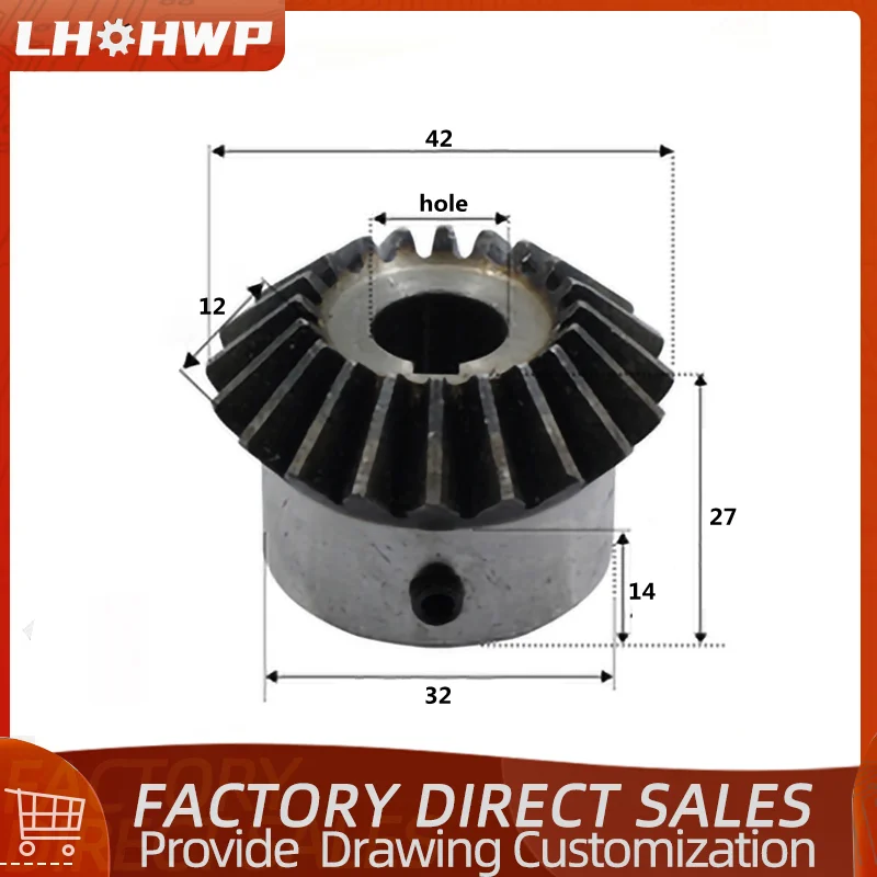 Bevel Gear 2M 20 Tooth Hole 8/10/12/14/15/16/17/18/19/20 Standard Hole 45 Steel Tooth Surface Quenching Screw Hole Fixed