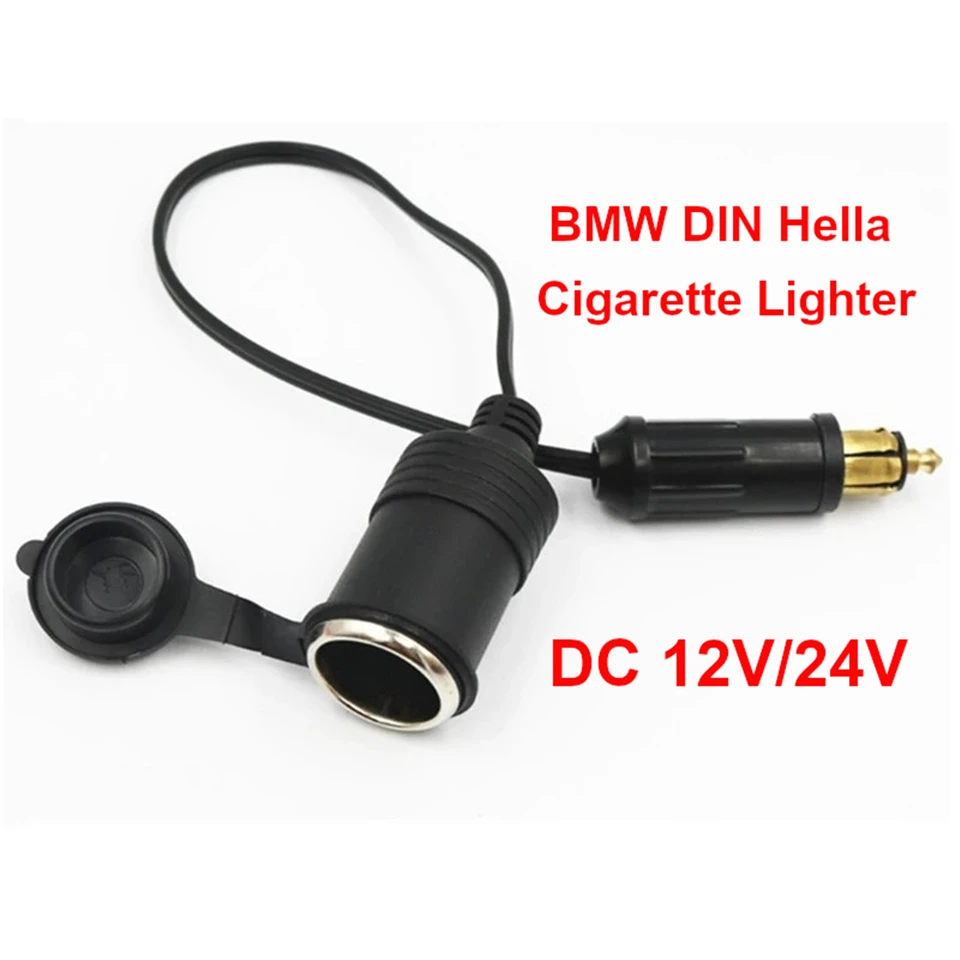 12V 24V DIN Hella Adapter EU Plug Convert to Car Cigarette Lighter Charger  Socket Outlet Power Lead Cable for BMW Motorcycle