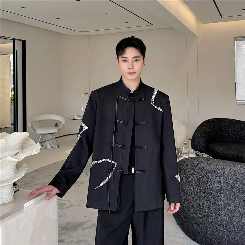 New Chinese Sle Men's Clothing Deconstructed Patchwork White Zhongan Suit Small ence Design Sense National Sle Butt...
