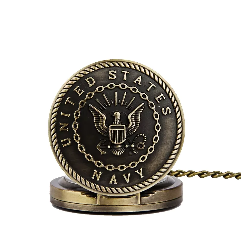 1075Retro trend bronze engraving american pattern open white digital pocket watch with chain