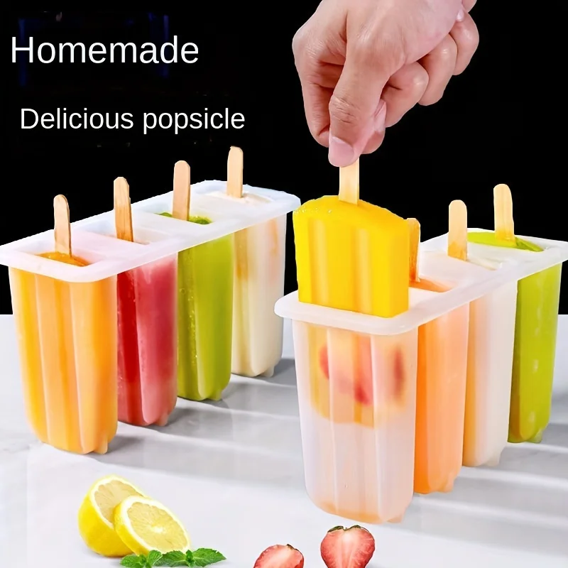 4-Cavity Diy Popsicle Mold - Creative Ice Cream &  Treat Maker For , Summer Kitchen Gadget Silicon food freezer tray Tiny ice