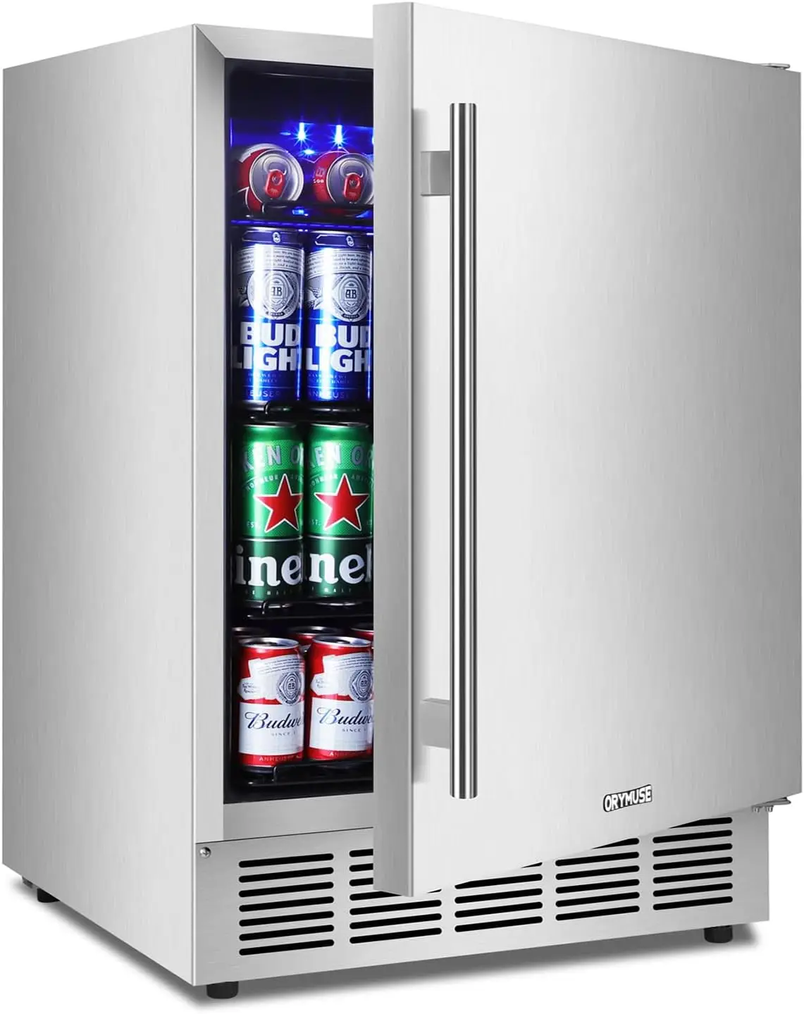 Beverage Cooler Fridge - Undercounter Refrigerator, Stainless Steel Seamless Door - Holds 180 Cans