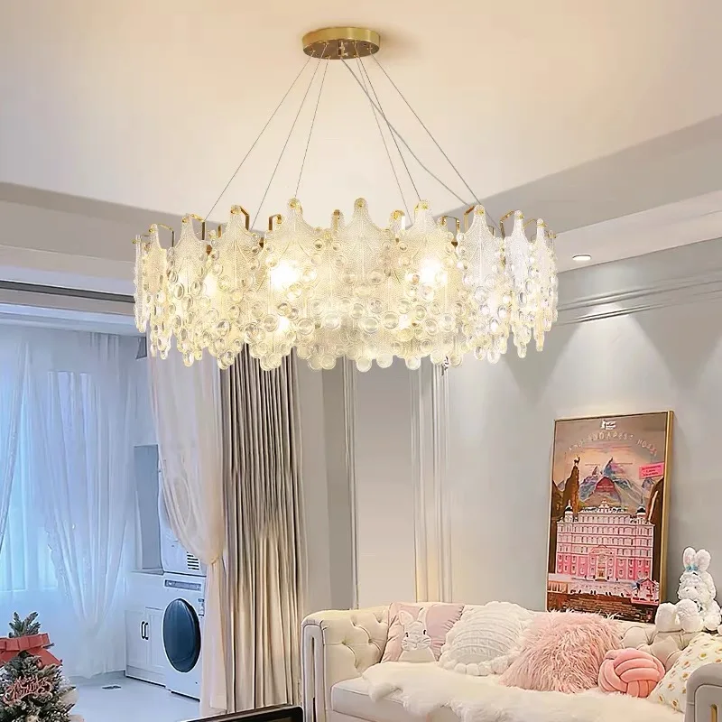 

Modern Romantic Ice-Leaf Glass Chandelier LED Home Decor Luxury Hanging Lamp for Ceiling Living Room Decor Lustres Lampara Techo