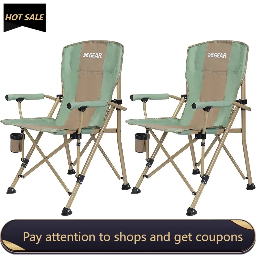 

Camping Chair with Padded Hard Armrest, Sturdy Folding Camp Chair with Cup Holder W Mesh Storage Bag，2 Pack (Green) Freight free