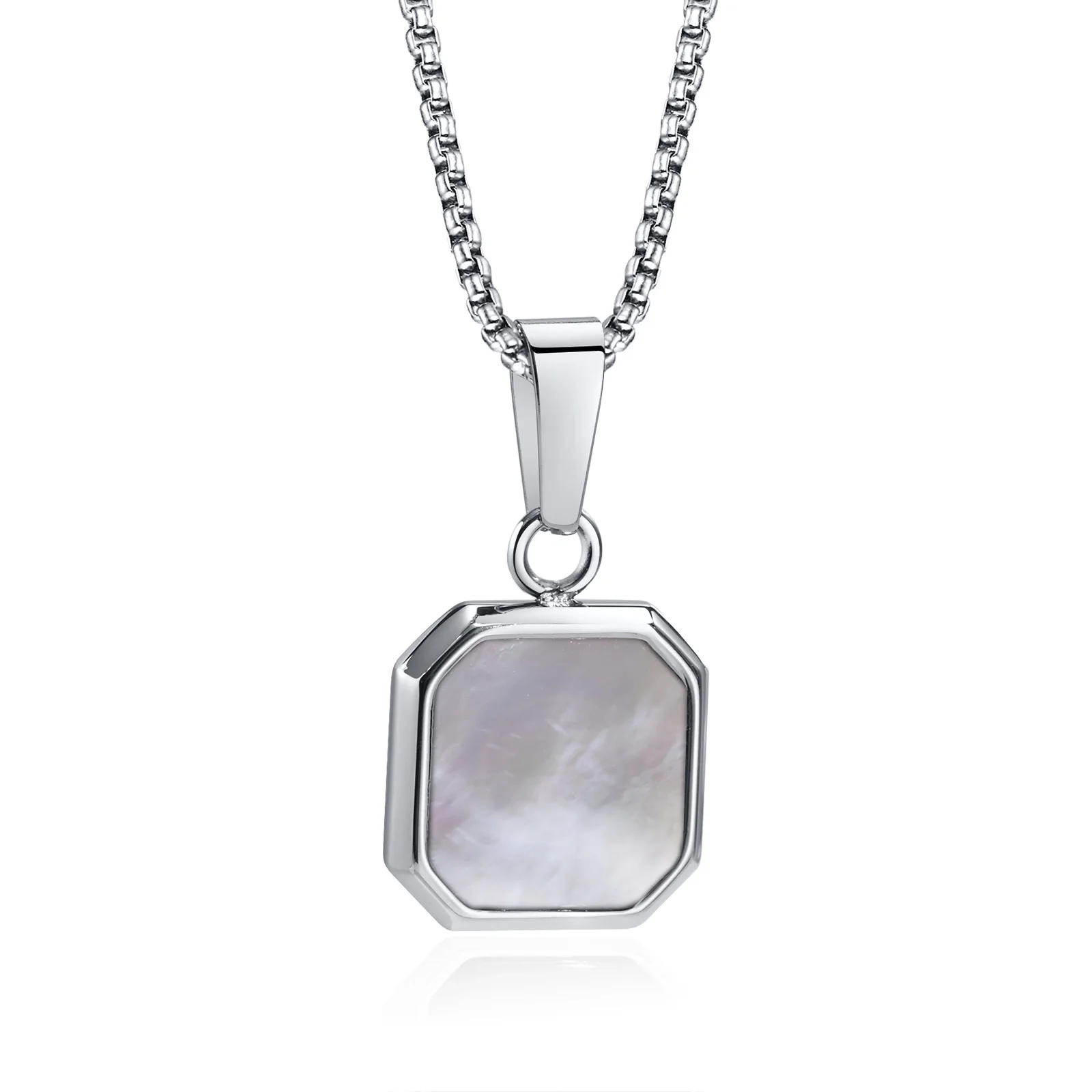Vnox Square Natural Stone Necklace for Men Women, Stainless Steel Geometric Pendant Collar with Box Chain Gifts Jewelry image 3
