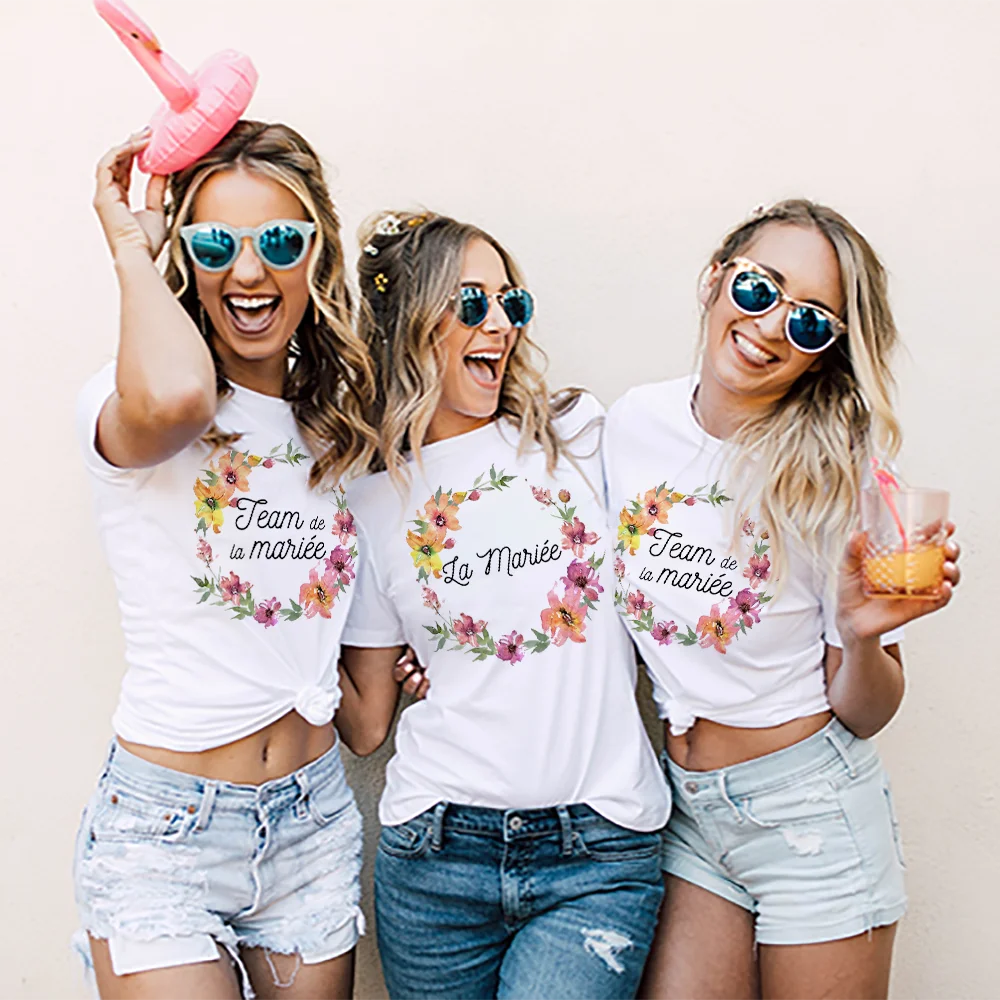 French Printed T-Shirt Bachelorette Party Shirt Bride Wedding Shower T Shirts Bridesmaid Clothes Tee Wedding Party Outfit Tops