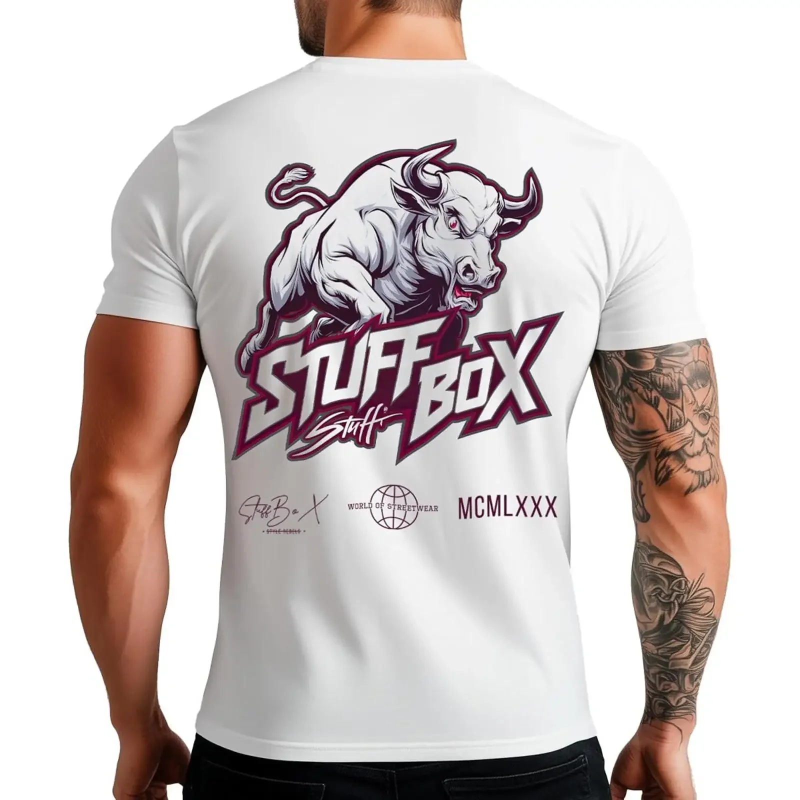 Stuff Box Men's d T Shirt Bullfight White STB 1341 S to 5XL vintage Washed Slightly Stretched designer clothes Versatile