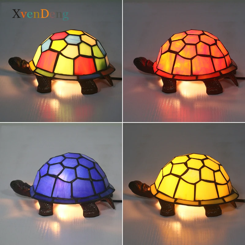 Tiffany Turtle Table Lamps for Living Room Decor Mediterranean Vintage Stained Glass Lamp Bedroom Desk Light Fixtures Night Lamp