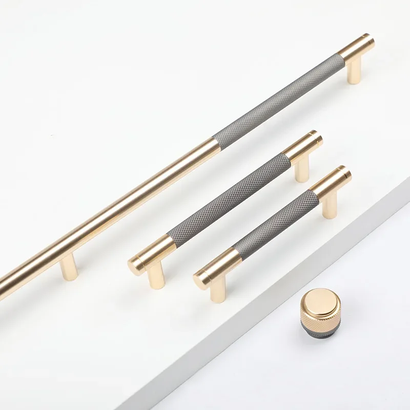 Nordic Furniture Cabinet Wardrobe Handle Grey Gold Solid T Bar Luxury Kitchen Cupboard Drawer Door Pull Room Home Round Knob