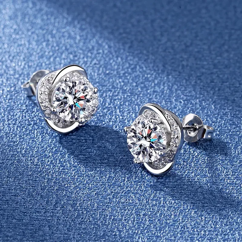 925 silver zircon round bead threaded stud earrings, women's screw twist-off stud earrings, simple and fashion