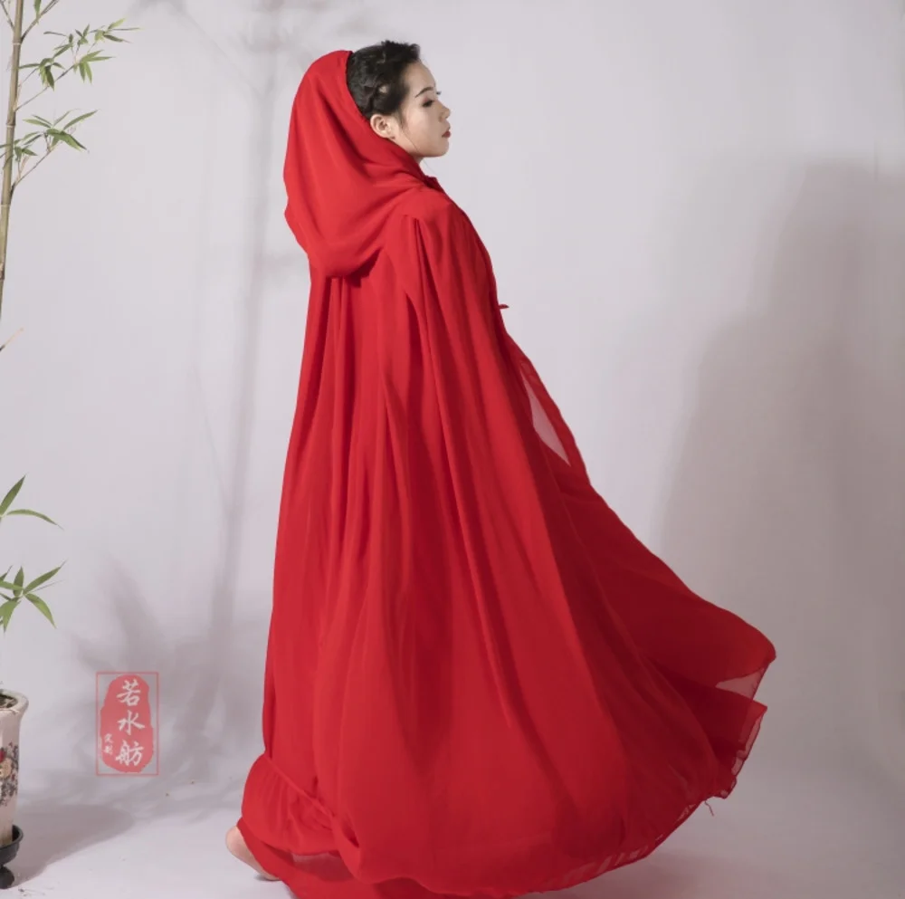 

Women Cloak Hanfu Accessories Chiffon Shawl Chinese Style Long Red Sunscreen Elegant Fairy Halloween Cloaks Hood Capes