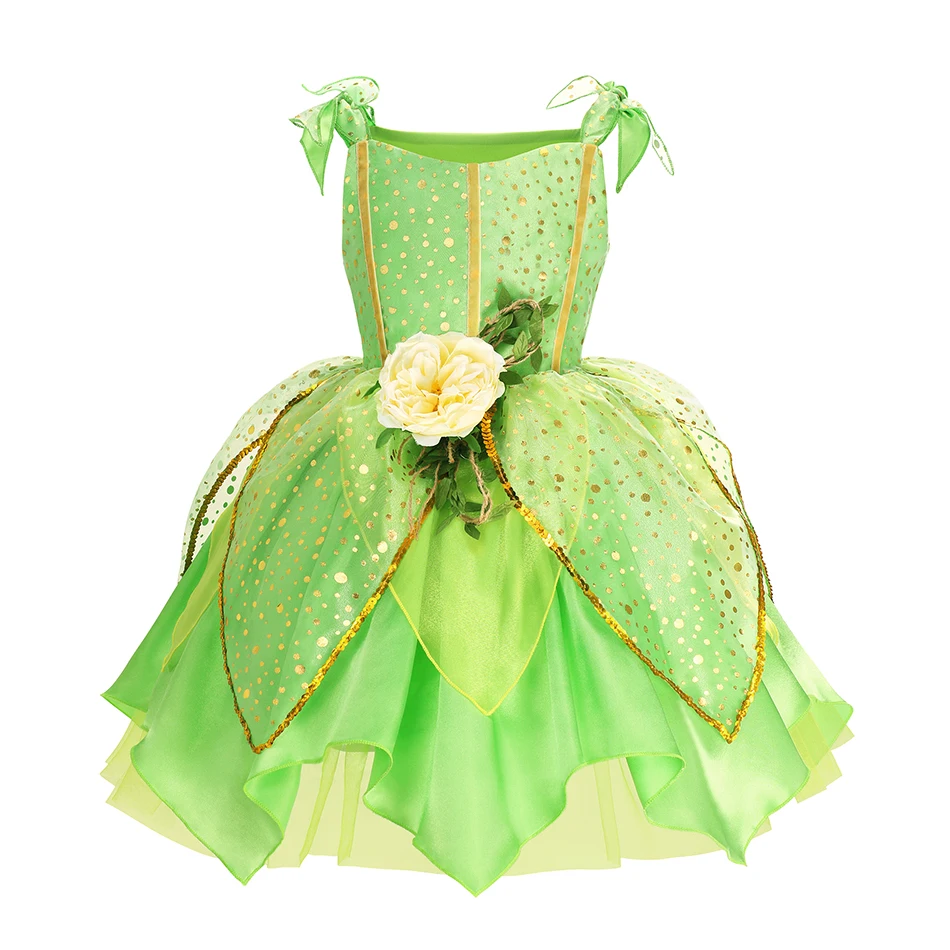 Disney Girls Tinker Bell Dress Dress Up Kids Princess Dress Halloween Cosplay Princess Flower Fairy Costume Party Tinkerbell