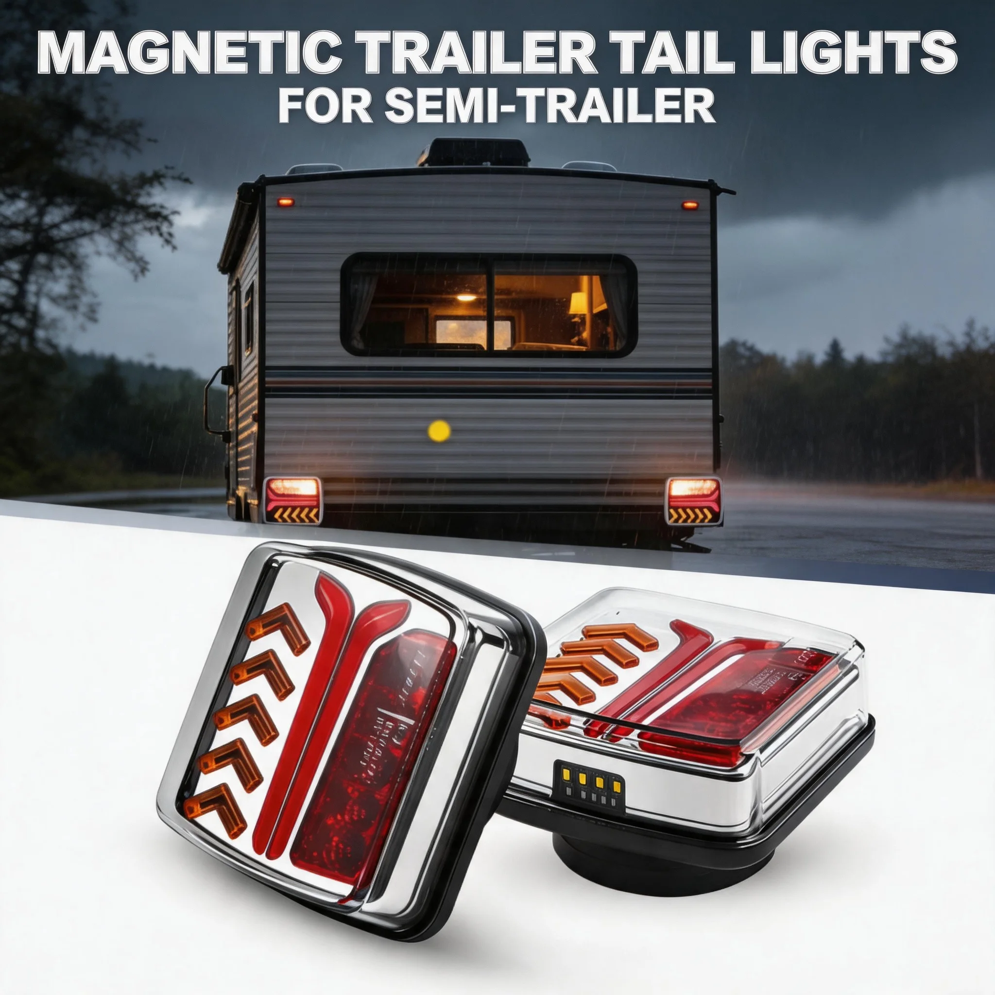 12V 24V Wireless Magnetic LED Tail Light Waterproof Trailer Rear Warning Brake Light Turn Signal For Lorry Truck Camper Trailer