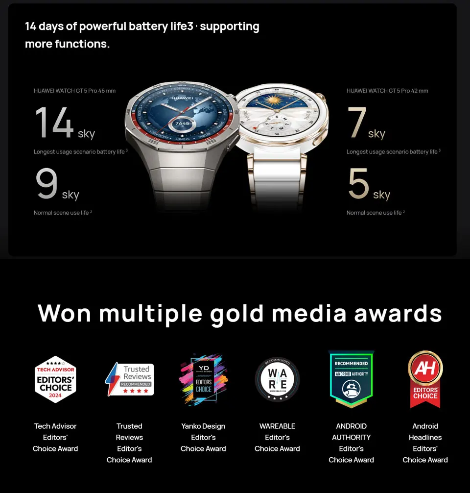 ساعة هواوي GT5 Pro النسخة الصينية (42 ملم/46 ملم) بلوتوث مكالمة 1.32/1.43 بوصة AMOLED سعة البطارية 323 مللي أمبير/524 مللي أمبير في الساعة