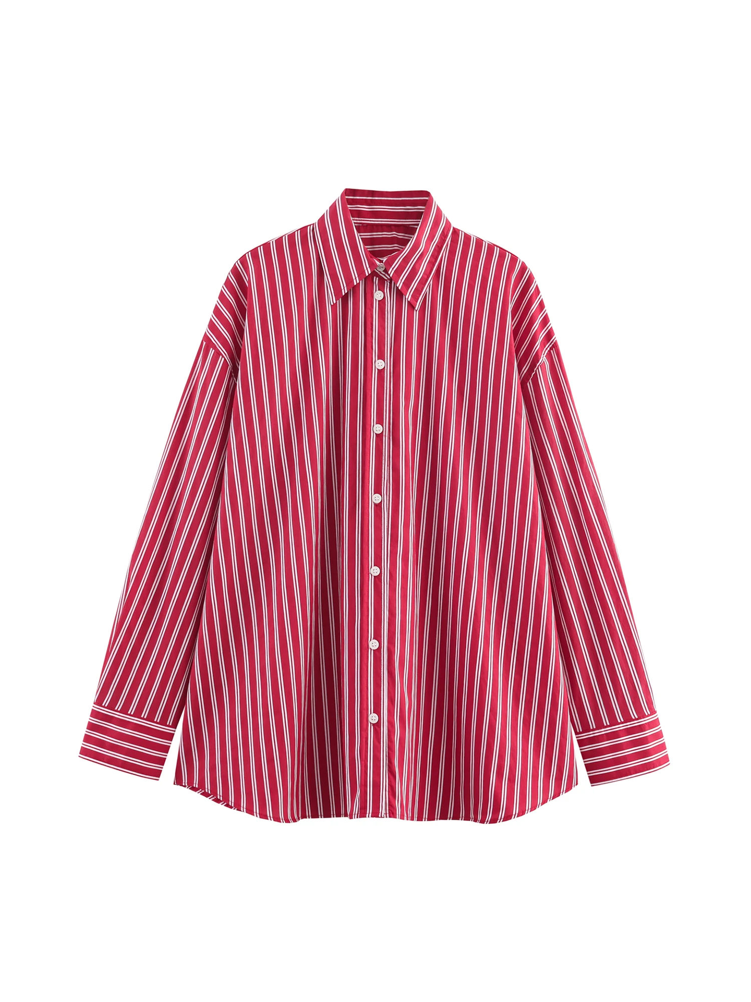 

Women's Red Striped Polo-Neck Shirts Blouses Y2k 2000s Aesthetic Vintage Elegant Long Sleeve Shirt Casual Clothes Autumn Spring