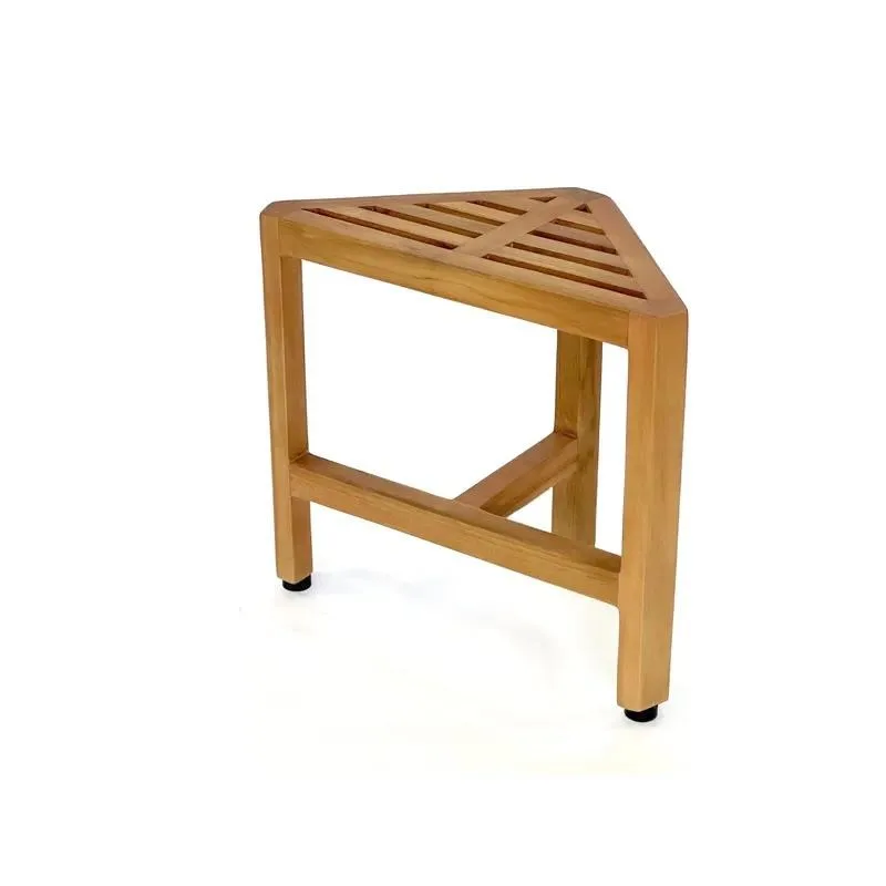 Solid Teak Bathroom Corner Footstool and Seat Compact Fully Assembled Bathroom Stool for Shower Bath Spa Relaxation Durable