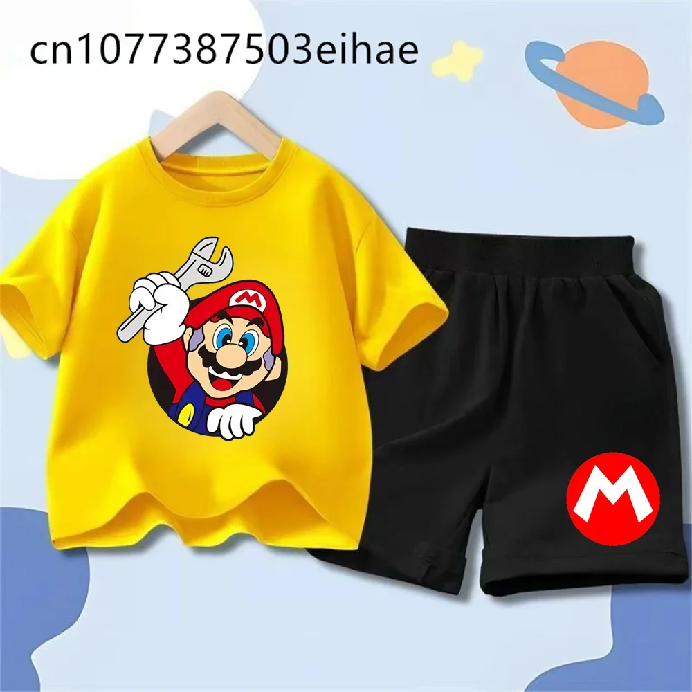 

Toddler Kids Casual Clothing Set Super Mario Cartoon T-Shirt With Casual Shorts 3-12Y Sport Daily Wear Children's 2-Piece Suit