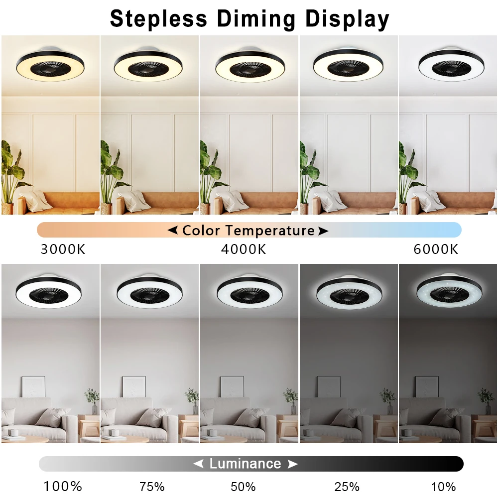 Imagem -05 - Depeley 59cm 40w Ventilador de Teto com Luz Semi Montagem Nivelada Temperaturas Cor Cronometrando Lâminas Invisíveis para o Quarto Sala Estar