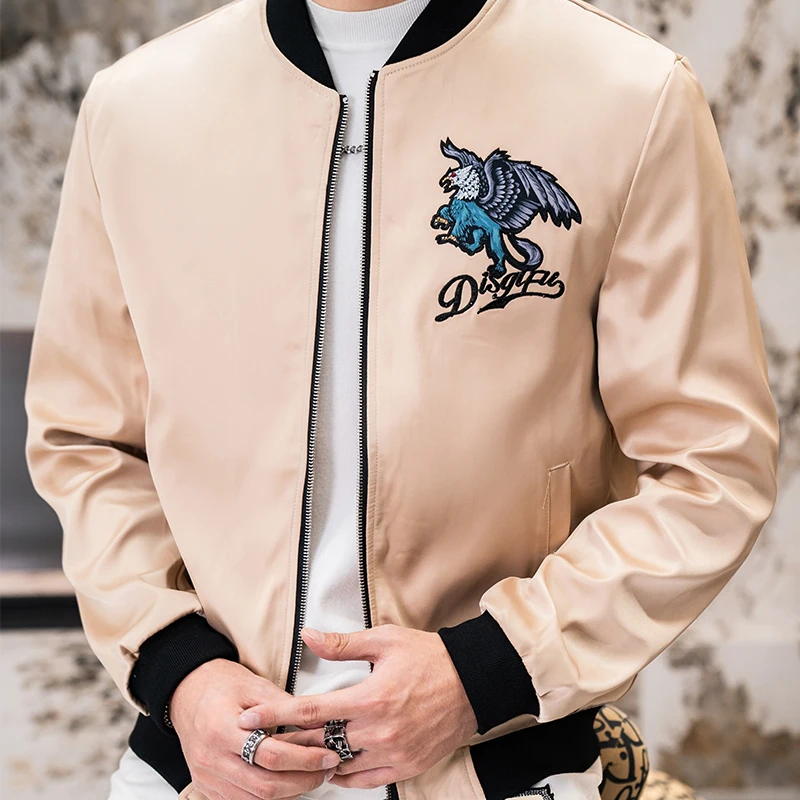 

Retro Embroidery Men's Jackets Trendy Brand Stand Up Collar Casual Versatile Baseball Jacket High-quality Luxury Men Coat Tops