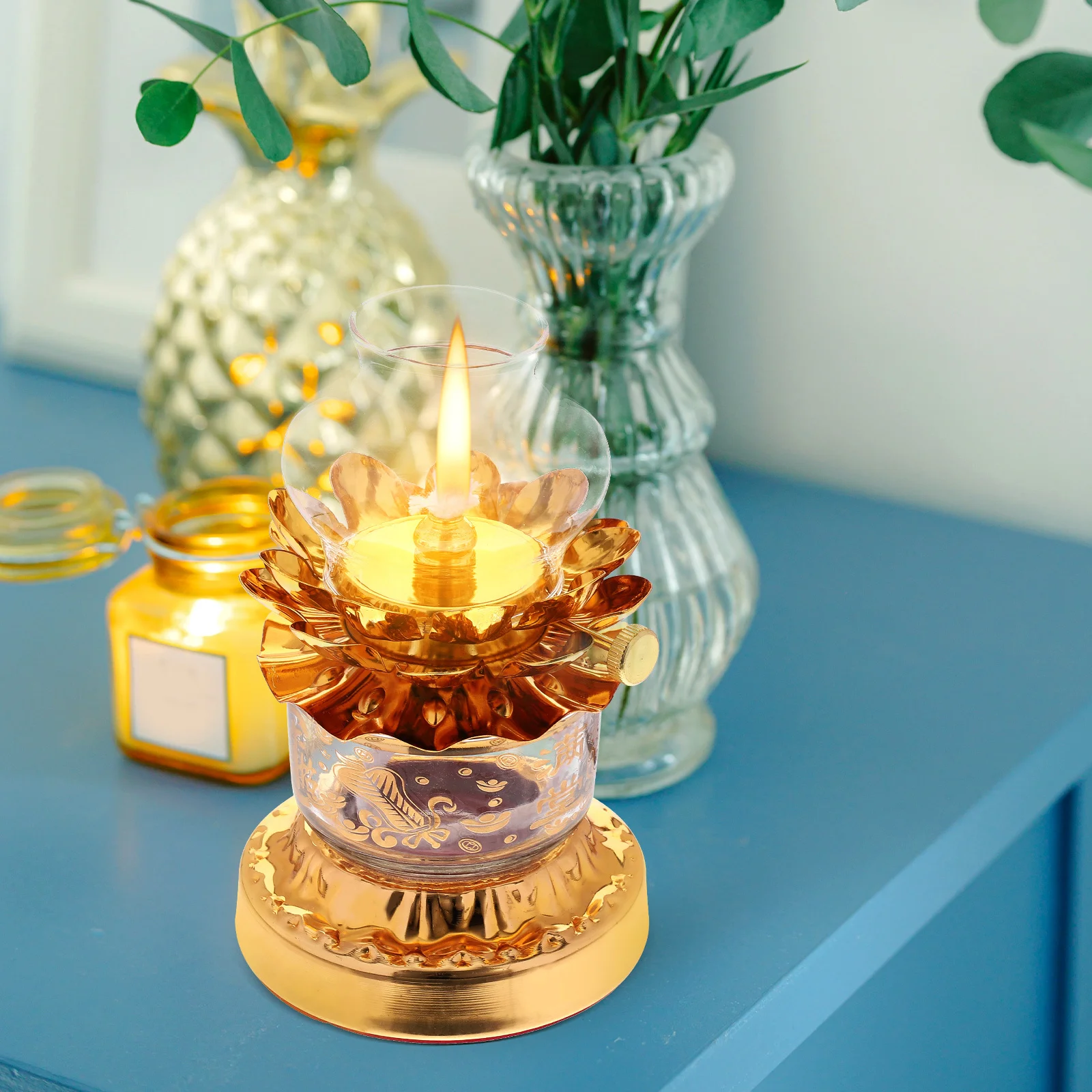 

Alloy Small Oil Lamp Buddha Offering Butter Lamp Creative Shaped Practical Home Temple Decoration Lightweight Easy Carry