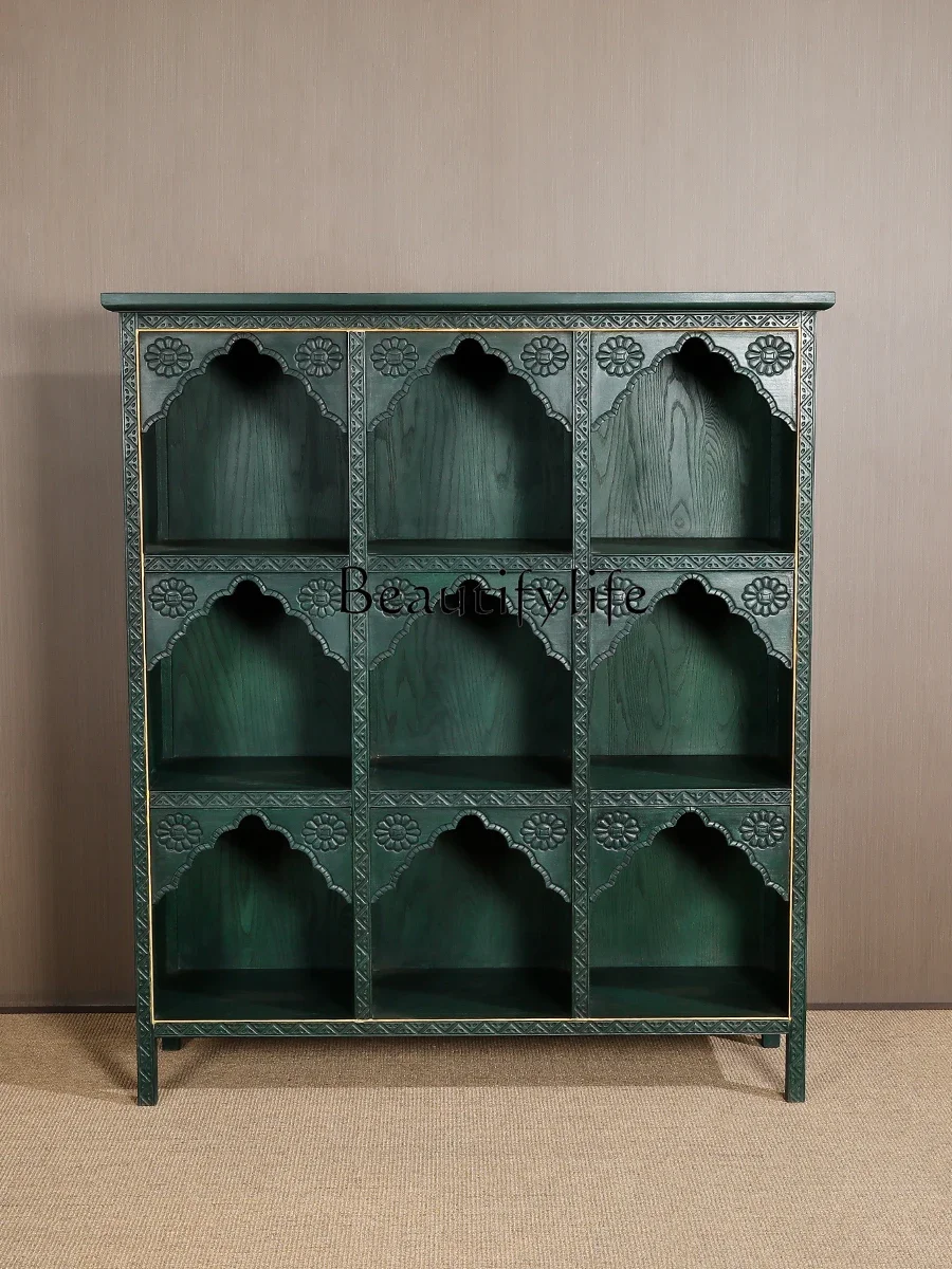 

S Simple Solid Wood Carved Vintage Display Cabinet Living Room Study Duobao Pavilion Antique Shelf