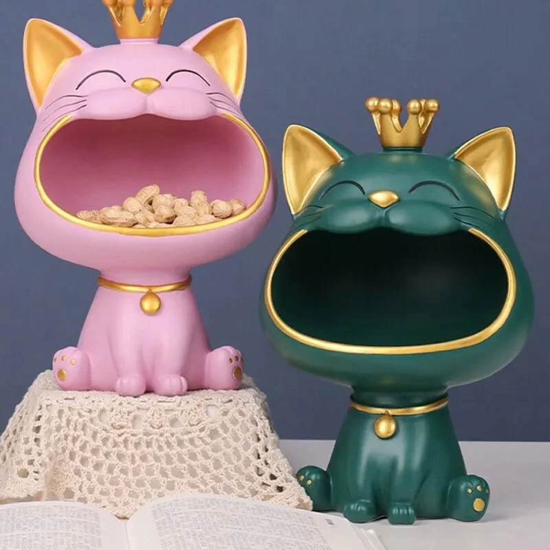 Crown Big Mouth Cat Entry Key, Snack Storage Tray, Decorative Decoration, Light Luxury Office Table, Gift Sculpture