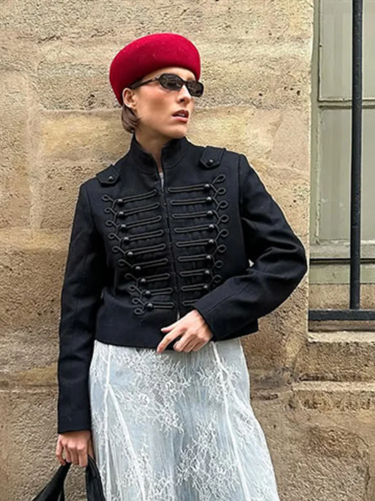 Vintage Women's Napoleon Jacket Stand Collar Single Breasted