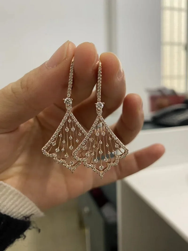 

Ruif персонализированные серьги в форме веера 18 карат, выращенные в лаборатории серьги-капли с бриллиантами для свадьбы, элегантные изящные ювелирные изделия