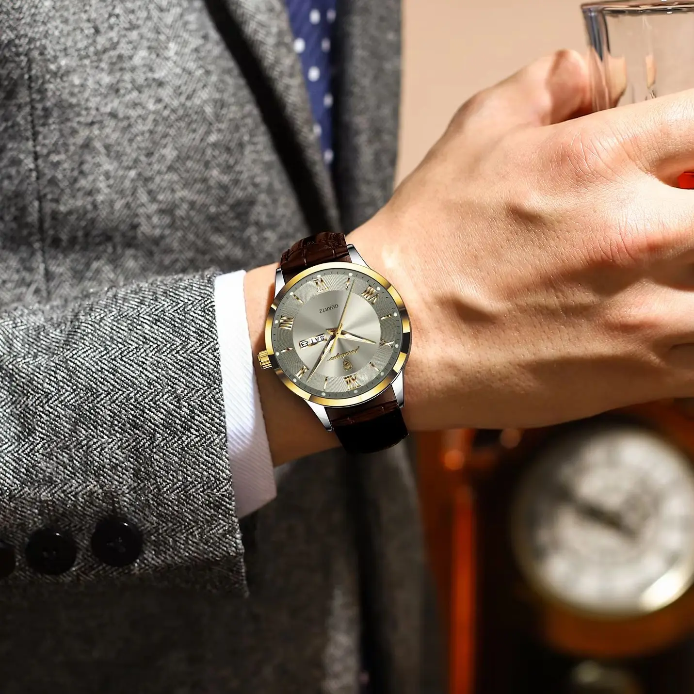 POEDAGAR Original Fashion Men's Watches Leather Date Week High Quality Quartz Men Wristwatch Waterproof Luminous Business Watches For Man Male Reloj image 8