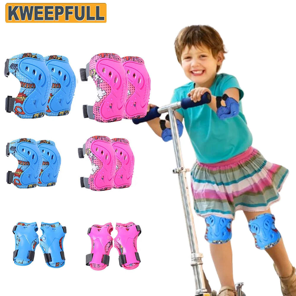 

Kids Safety Protective Gear Set for Ages 3-12 Years, Adjustable Knee Pads, Elbow Pads, Wrist Guard for Boy Girl Youth Skateboard
