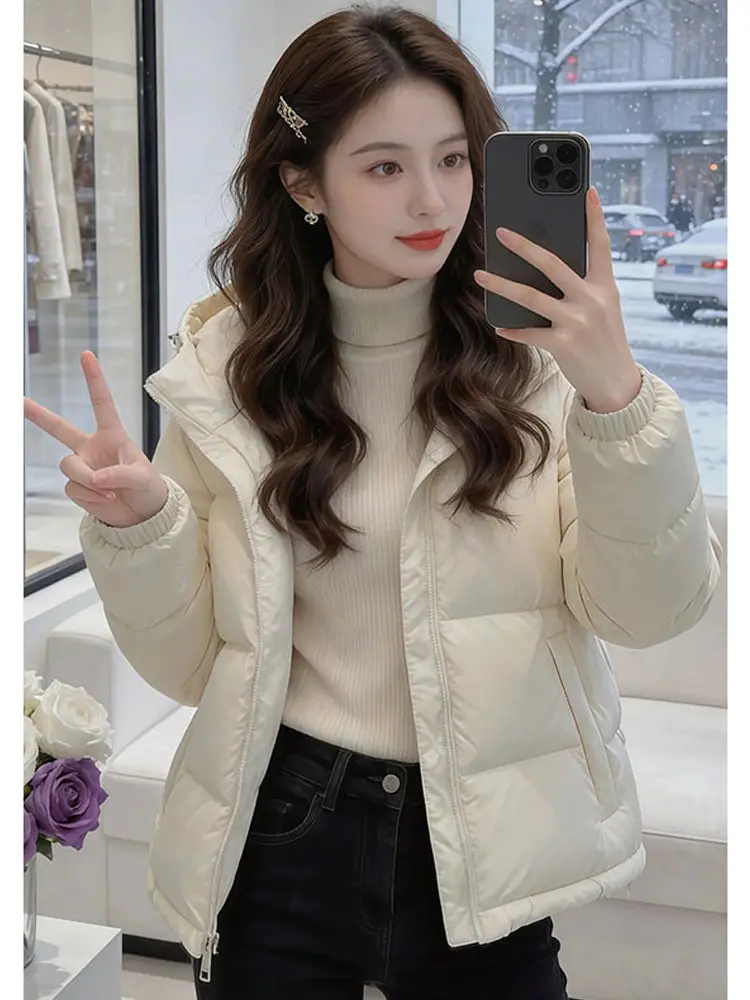 

Новая зимняя модная теплая однотонная куртка-пуховик из хлопка для женщин, повседневное пальто-пуховик малого размера, удобная хлопковая верхняя одежда