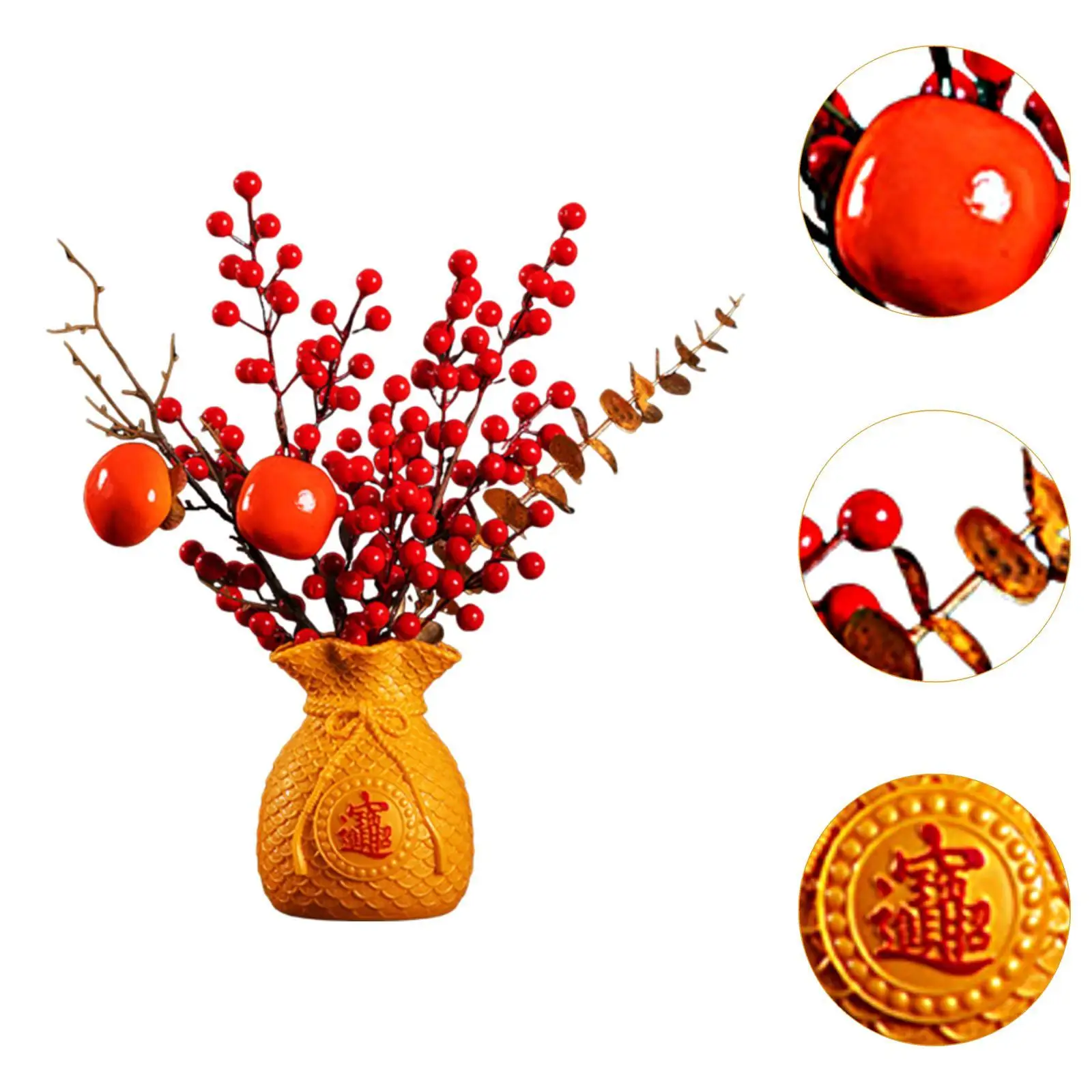 Artificial Red Bouquet Spring Festival Decor for Bookshelf Desktop Indoor