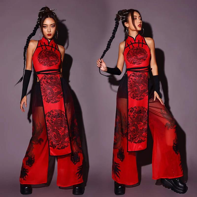 

Shang Yan Jazz Dance Costume Performance Costume Sexy Chinese Style Women's Performance Costume Sleeveless Top Pants Suit