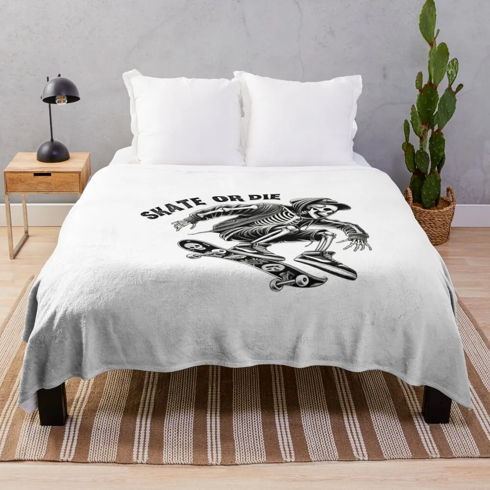 Skeleton skateboarder performing trick with Skate or Die Throw Blanket Thermals For Travel Blankets Sofas Of Decoration Blankets