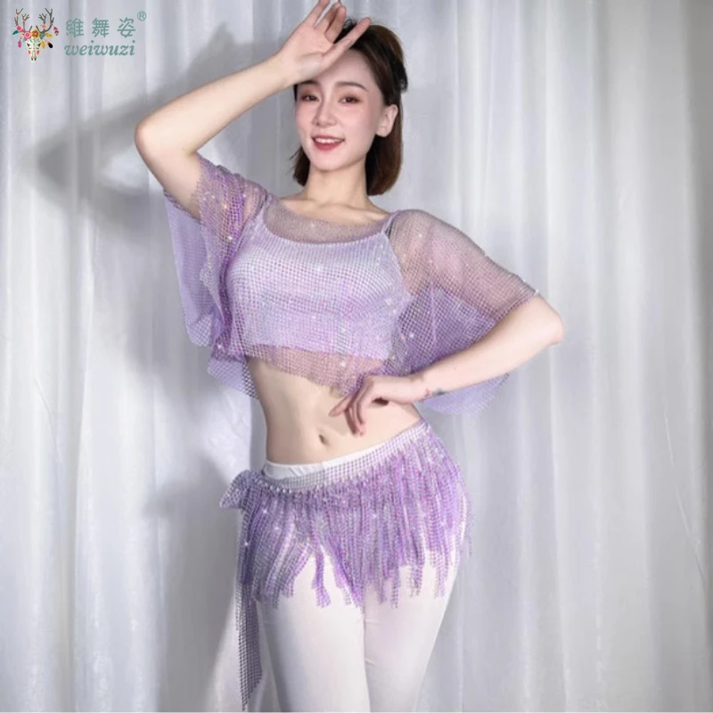 Nieuwe Buikdans Diamant Top + Kwasten Hip Taille Sjaal voor vrouwen Oosterse Taille Keten Hippe Sjaals Oosterse Dans accessoires