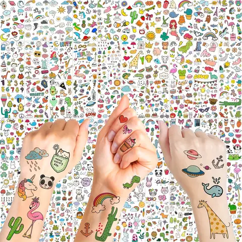 60 folhas 1000 + padrões bonito dos desenhos animados tatuagens temporárias animais zoológico sereia dinossauro unicórnio gato cão animais de estimação
