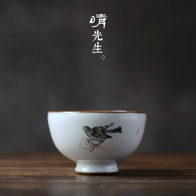 

Jingdezhen Pure Handmade Ceramics Single Cup Master Cup Gracked Glaze Supportable Ru Ware Hand Painted Tea Cup Kung Fu Tea Cup Q